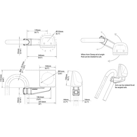 Scanstrut Scanpod Single Instrument Pod -Precut- Arm Mounted - Fits 1" - 1.3" Rails - Life Raft Professionals