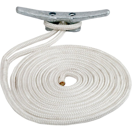 Sea-Dog Double Braided Nylon Dock Line - 1/2" x 15 - White - Life Raft Professionals