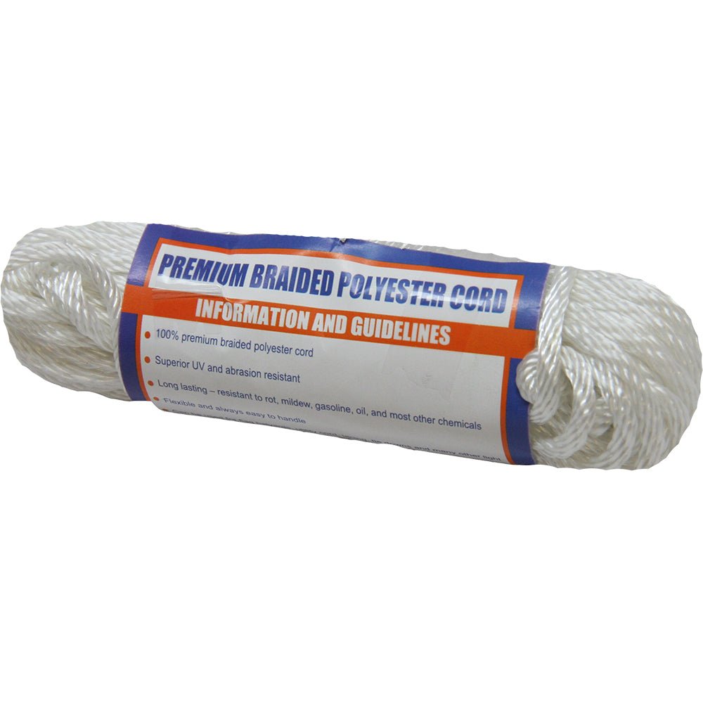 Sea-Dog Solid Braid Polyester Cord Hank - 1/8" x 50 - White - Life Raft Professionals