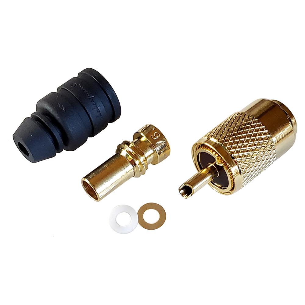 Shakespeare PL-259-58-G Gold Solder-Type Connector w/UG175 Adapter & DooDad Cable Strain Relief f/RG-58x [PL-259-58-G] - Life Raft Professionals