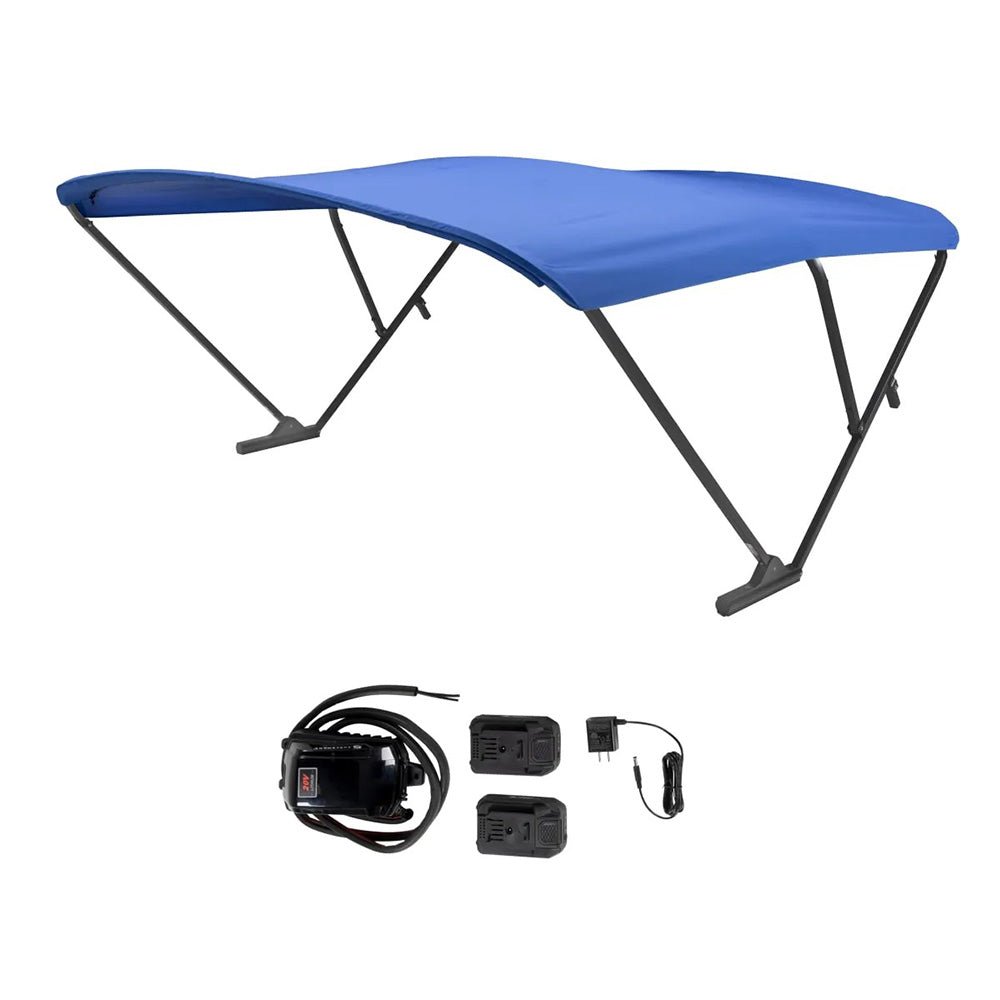 SureShade Battery Powered Bimini - Black Anodized Frame Pacific Blue Fabric - Life Raft Professionals