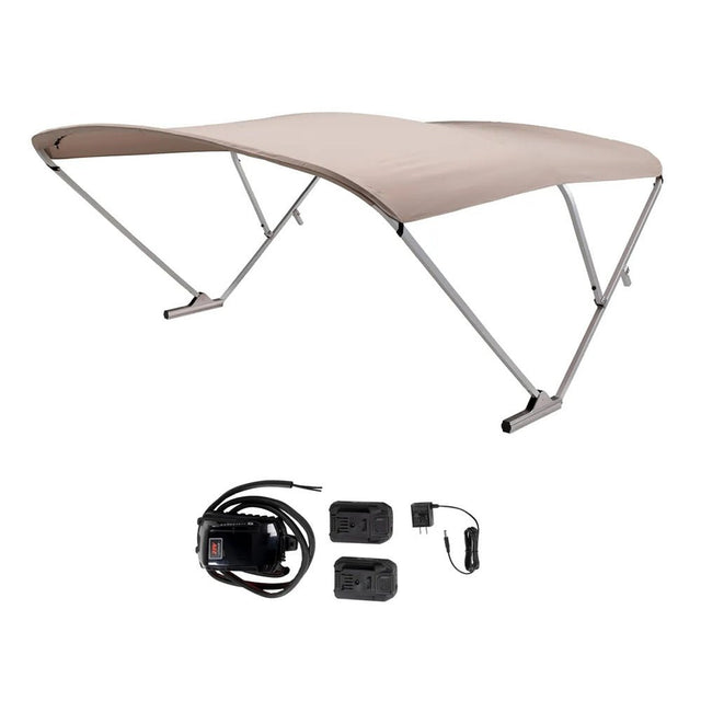 SureShade Battery Powered Bimini - Clear Anodized Frame Beige Fabric - Life Raft Professionals