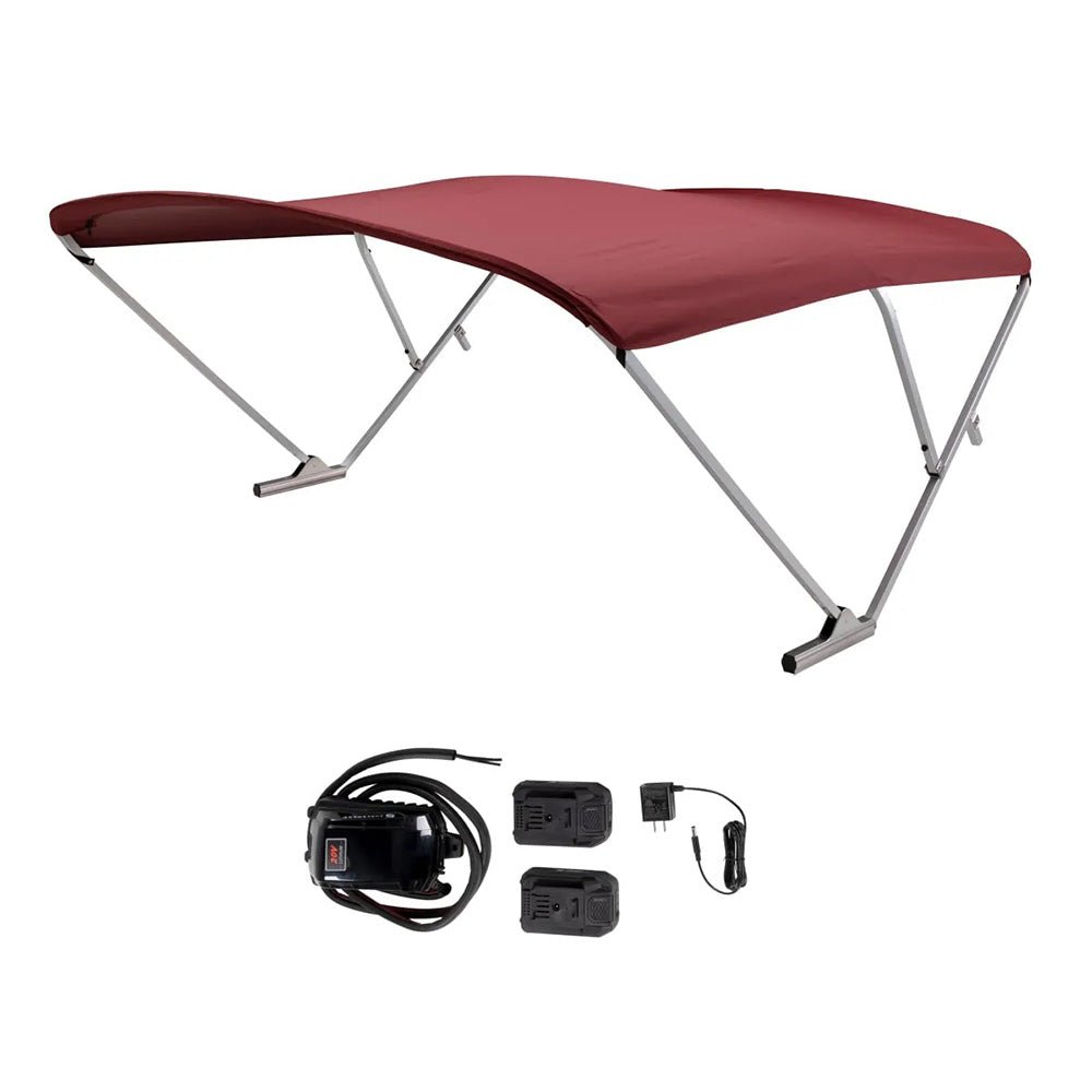 SureShade Battery Powered Bimini - Clear Anodized Frame Burgundy Fabric - Life Raft Professionals