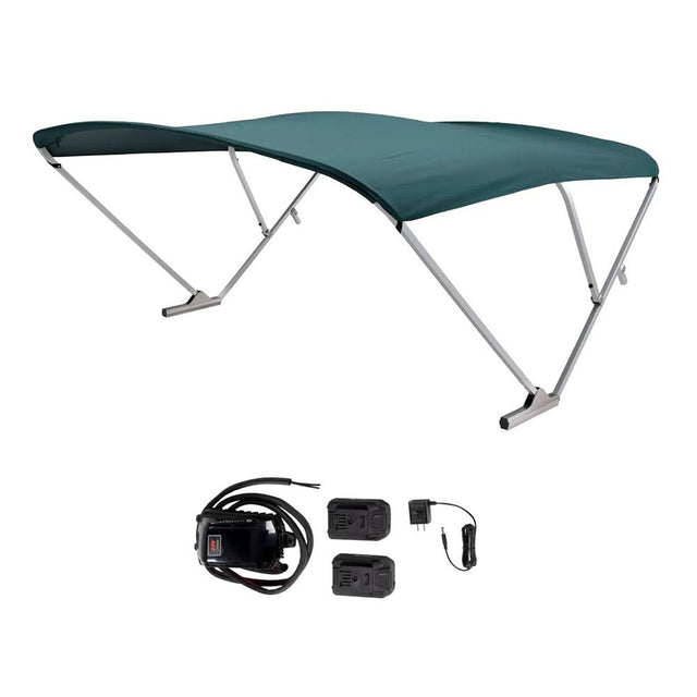 SureShade Battery Powered Bimini - Clear Anodized Frame Green Fabric - Life Raft Professionals