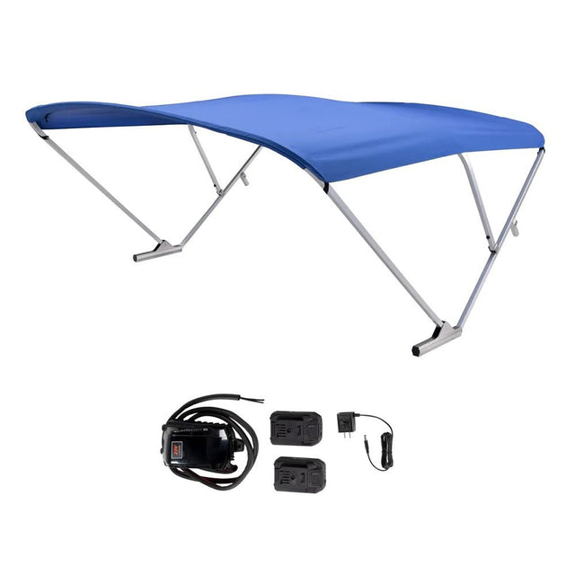 SureShade Battery Powered Bimini - Clear Anodized Frame Pacific Blue Fabric - Life Raft Professionals