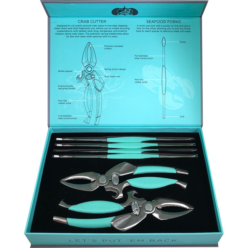 Toadfish Crab/Lobster Tool Set - 2 Shell Cutters 4 Seafood Forks - Life Raft Professionals