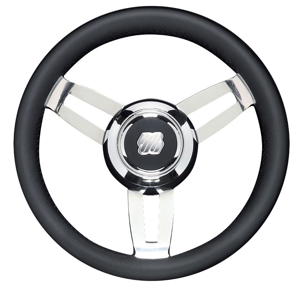 Uflex Morosini 13.8" Steering Wheel - Black Polyurethane w/Stainless Steel Spokes Chrome Hub - Life Raft Professionals