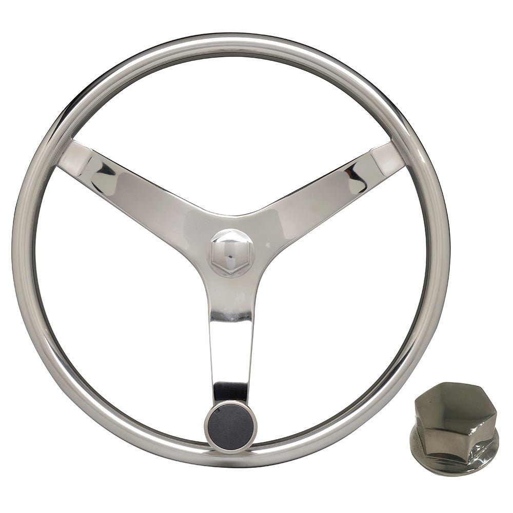 Uflex - V46 - 13.5" Stainless Steel Steering Wheel w/Speed Knob Chrome Nut - Life Raft Professionals