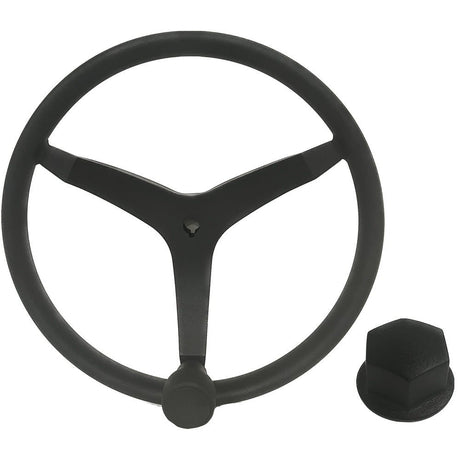 Uflex - V46 - 13.5" Stainless Steel Steering Wheel w/Speed Knob Chrome Nut - Black - Life Raft Professionals