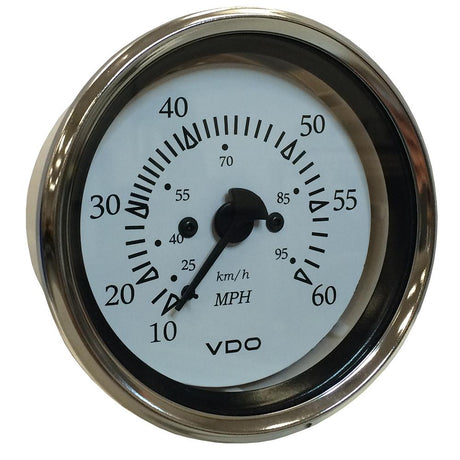 VDO Cockpit Marine 85MM (3-3/8") Pitot Speedometer - 0 to 60 MPH - White Dial/Chrome Bezel [260-15270] - Life Raft Professionals