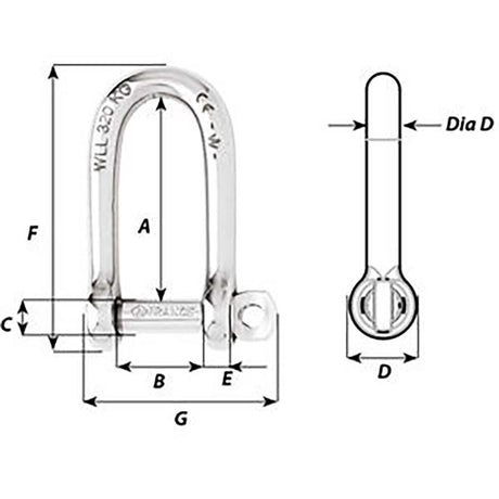 Wicahrd Self-Locking Long D Shackle - Diameter 5mm - 3/16" - Life Raft Professionals