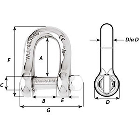 Wichard Captive Pin D Shackle - Diameter 6mm - 1/4" - Life Raft Professionals