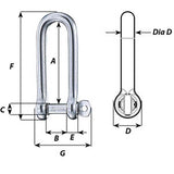 Wichard Captive Pin Long D Shackle - Diameter 6mm - 1/4" - Life Raft Professionals