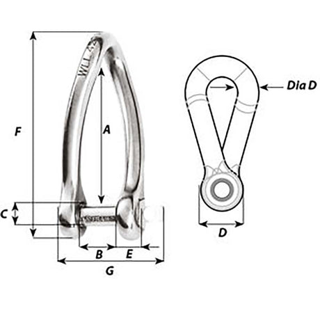 Wichard Captive Pin Twisted Shackle - Diameter 5mm - 3/16" - Life Raft Professionals