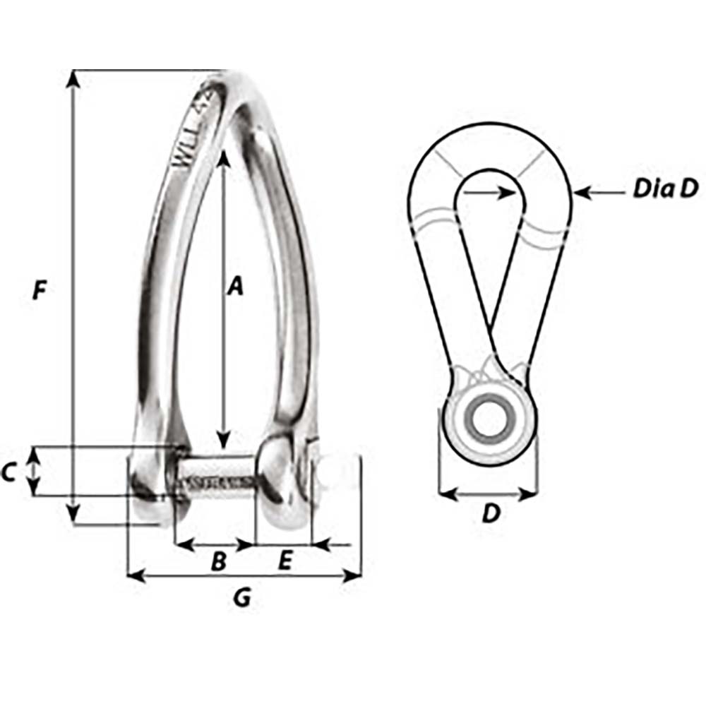 Wichard Captive Pin Twisted Shackle - Diameter 6mm - 1/4" - Life Raft Professionals