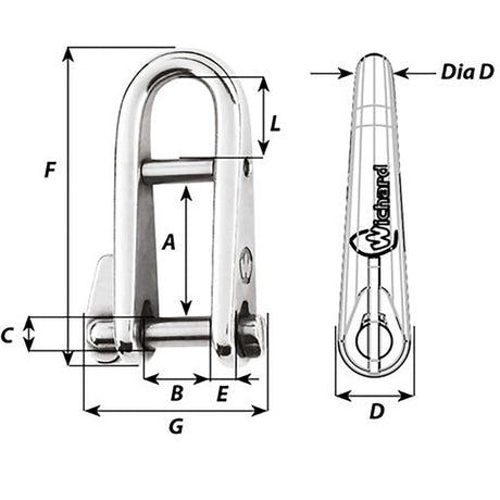 Wichard HR Key Pin Shackle With Bar - 8mm Pin Diameter - Life Raft Professionals