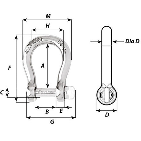 Wichard Not Self-Locking Bow Shackle - 20mm Diameter - 25/32" - Life Raft Professionals