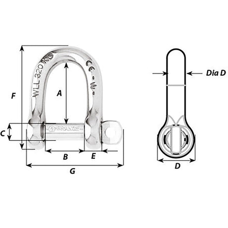 Wichard Not Self-Locking D Shackle - 14mm Diameter - 9/16" - Life Raft Professionals