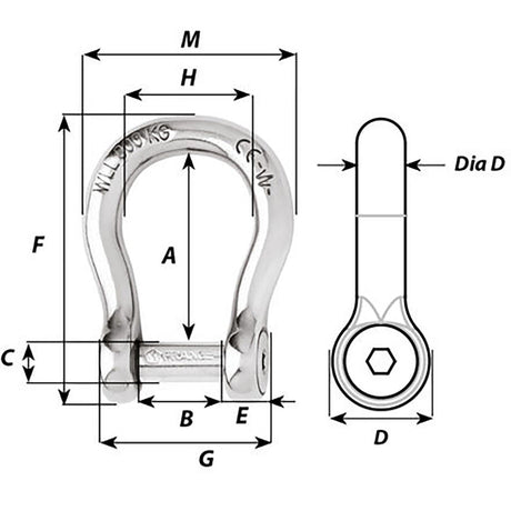 Wichard Self-Locking Allen Head Pin Bow Shackle - 10mm Diameter - 13/32" - Life Raft Professionals