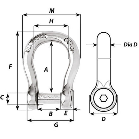 Wichard Self-Locking Allen Head Pin Bow Shackle - 12mm Diameter - 15/32" - Life Raft Professionals
