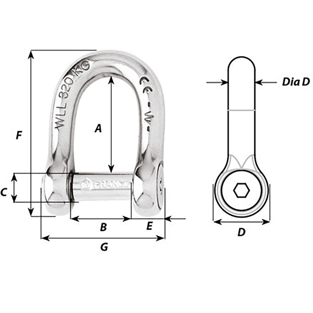 Wichard Self-Locking Allen Head Pin D Shackle - 10mm Diameter - 13/32" - Life Raft Professionals