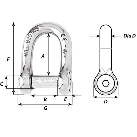 Wichard Self-Locking Allen Head Pin D Shackle - 12mm Diameter - 15/32" - Life Raft Professionals