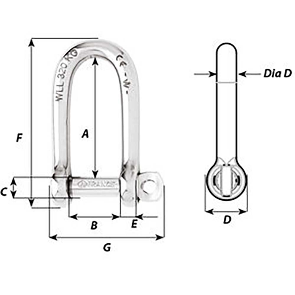 Wichard Self-Locking Long D Shackle - Diameter 6mm - 1/4" - Life Raft Professionals