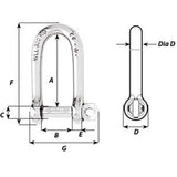 Wichard Self-Locking Long D Shackle - Diameter 8mm - 5/16" - Life Raft Professionals