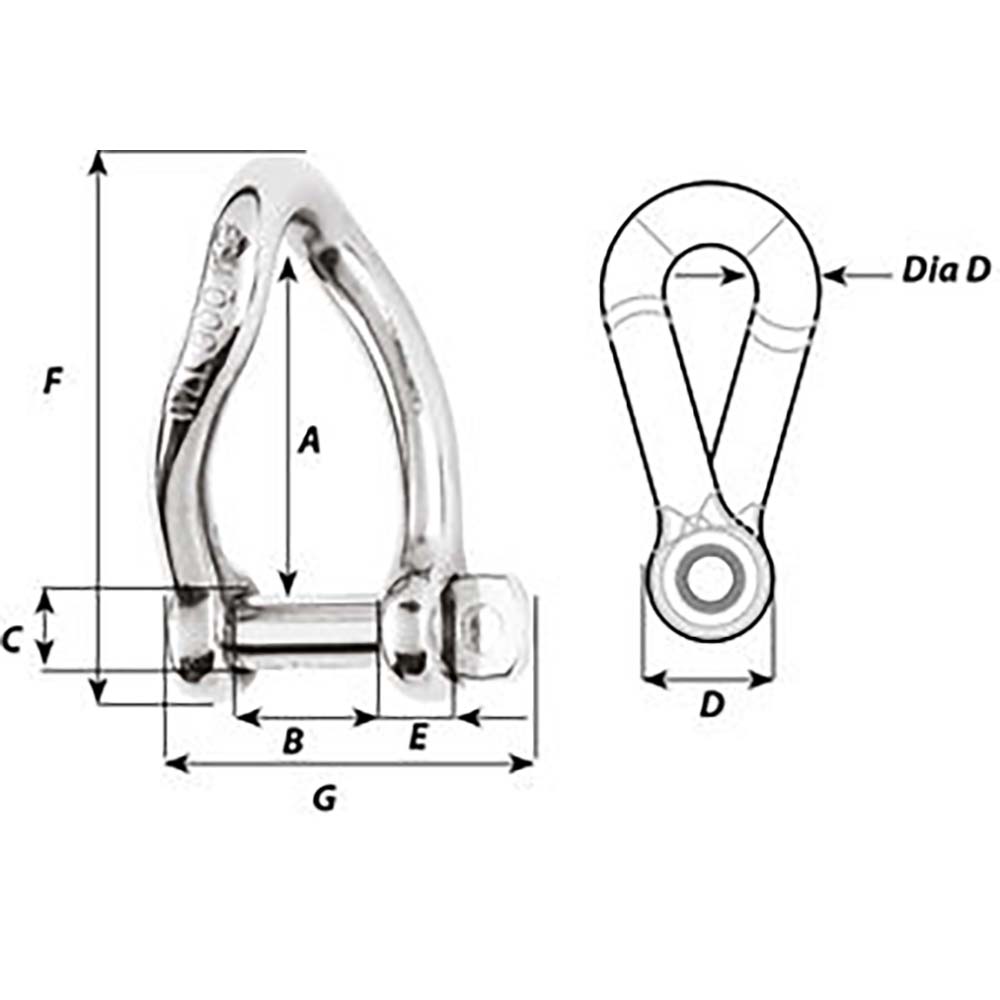 Wichard Self-Locking Twisted Shackle - Diameter 6mm - 1/4" - Life Raft Professionals